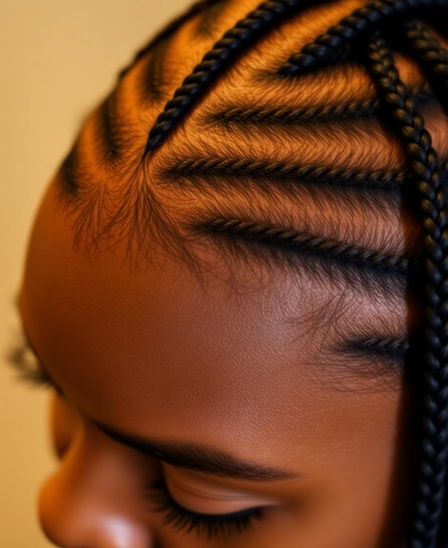 Detailed cornrow braid pattern